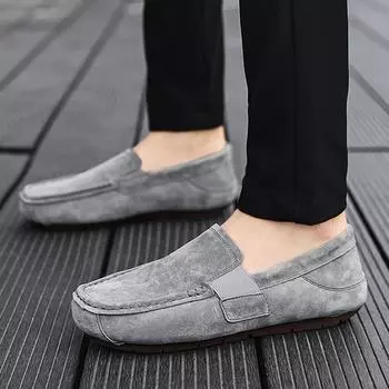 Мужская обувь Замшевая кожа Повседневная обувь от итальянского люксового бренда Обувь для вождения Мокасины Удобные туфли на плоской подошве Красовки Мужские 38 серый
