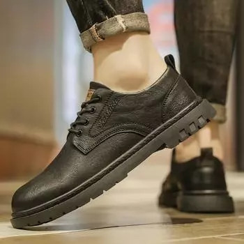 Мужская обувь зима 2024 новый британский стиль тренд универсальный тренд мужская молодежная деловая повседневная кожаная обувь 39 чёрный