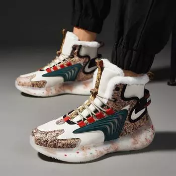 Мужская обувь Зимние ботинки Зимние плюшевые теплые высокие мужские кроссовки Повседневная обувь Удобная спортивная обувь для тенниса Модные кроссовки 39 чёрный