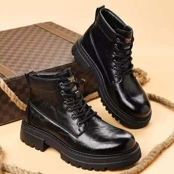 Мужская обувь зимние хлопковые ботинки уличные рабочие ботинки бархатные теплые высокие ботинки Martin повседневная кожаная обувь прилив 38