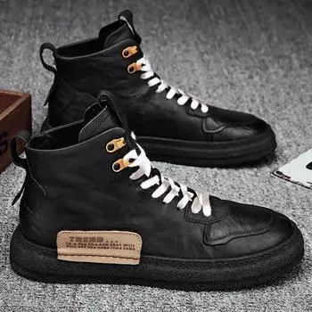 Мужская обувь Зимние кроссовки Ботинки средней длины Мужские винтажные кожаные ботинки ручной работы Мужские кроссовки Ботинки Retro Frosty Большие размерыe44 39 чёрный
