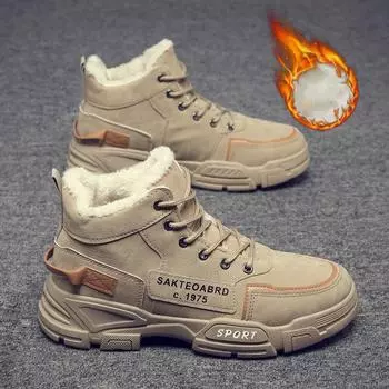 Мужская обувь Зимние плюшевые утепленные зимние ботинки Износостойкие и нескользящие мужские высокие ботинки martin Мужская хлопчатобумажная обувь Tide Boots 39 хаки