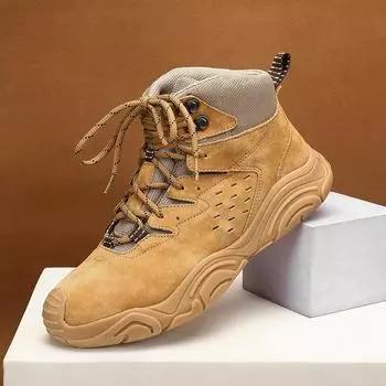 Мужская обувь, зимняя, хлопковая, утепленная, на толстой подошве, кожаная, бархатная, теплая, походная обувь, зимние ботинки 38 чёрный