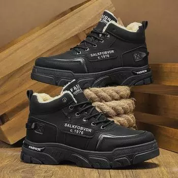 Мужская обувь зимняя плюшевая хлопковая обувь мужская модная универсальная рабочая обувь на высокой платформе износостойкие повседневные короткие ботинки 39 хаки