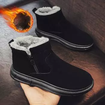Мужская обувь, Зимняя теплая повседневная обувь, Удобная бархатная повседневная обувь, Прогулочная обувь 39 чёрный