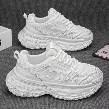 Мужская обувь знаменитостей из Интернета, лето 2024, новая популярная сетчатая дышащая повседневная обувь с толстой подошвой, воздушная подушка, амортизация, спортивная модная обувь для пап 39 чёрный