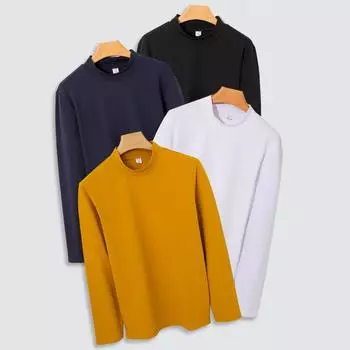 Мужская одежда 265 г мерсеризованный хлопок полуводолазка белая футболка с круглым вырезом базовая рубашка с длинными рукавами из синьцзянского хлопка S