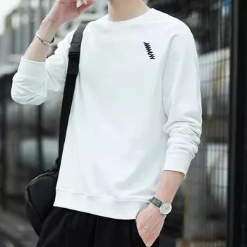Мужская одежда Англия весна осень круглый вырез пуловер фонарь длинный рукав стиль преппи повседневные спортивные толстовки классические топы L белый