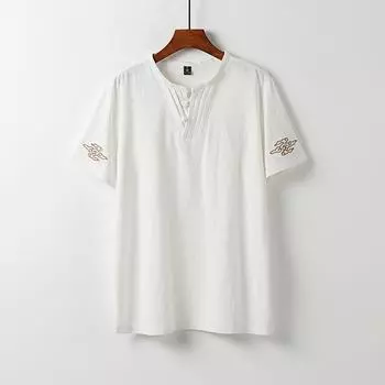 Мужская одежда больших размеров, футболки, льняные летние футболки в китайском стиле с v-образным вырезом, большие футболки с короткими рукавами, мужские футболки