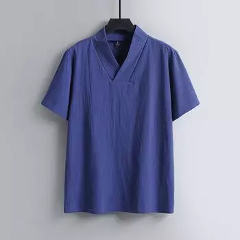 Мужская одежда больших размеров, футболки, льняные летние футболки в китайском стиле с v-образным вырезом, большие футболки с короткими рукавами, мужские футболки плюс M чёрный