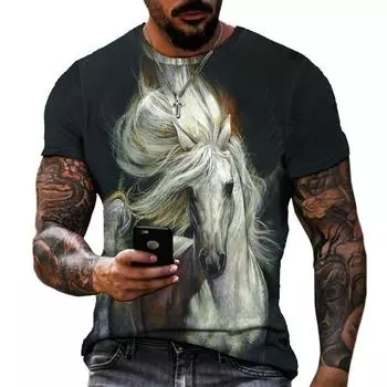 Мужская одежда больших размеров, свободные летние топы с животным 3D принтом, футболка для пары, мужские футболки с круглым вырезом, топ с короткими рукавами, дышащие мужские рубашки XS