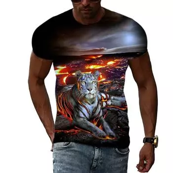 Мужская одежда больших размеров, свободные летние топы, футболка с 3D принтом животных, футболки с рисунком тигра и кота, топ с короткими рукавами и круглым вырезом, дышащие мужские рубашки XS