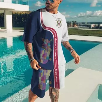 Мужская одежда больших размеров, винтажная уличная одежда, футболка с 3D принтом, мужская летняя футболка высокого качества + шорты, спортивная одежда из двух предметов M