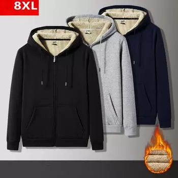 Мужская одежда больших размеров, зимняя толстовка с капюшоном, мужская флисовая, с начесом, с капюшоном, на молнии, 7XL 8XL, большая термотолстовка с капюшоном для мужчин 8XL чёрный