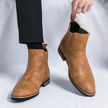 Мужская одежда Ботинки Челси Мужская мода Высокие с коротким носком и острым носком Высокие мужские туфли Челси Кожаные туфли 39 чёрный