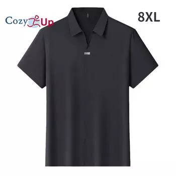 Мужская одежда Cosy Up Fat Guy с добавлением жира и увеличенным ледяным шелком, мужской пуловер с короткими рукавами, футболка с v-образным вырезом и лацканами XL чёрный