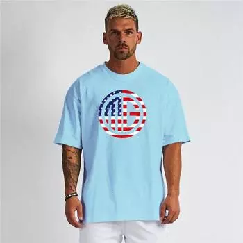 Мужская одежда для фитнеса Muscleguys, свободная футболка с короткими рукавами и простыми буквами в европейском и американском стиле M чёрный