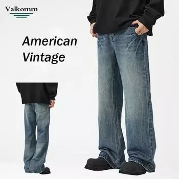 Мужская одежда Four Seasons | High Street Vibe с узором Lightning Burst в стиле ретро, синие брюки, весна и осень, новый стиль, тонкие джинсы Micro Pull Show S