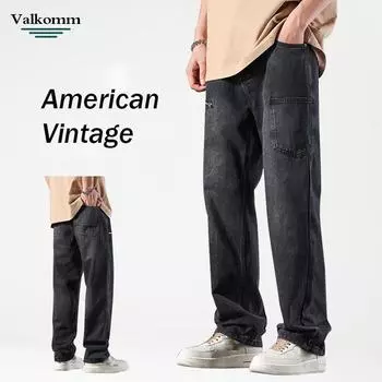 Мужская одежда Four Seasons | Прямая молния, дизайн в стиле ретро, выцветшие, устаревшие, американские модные брендовые свободные мужские джинсы 28