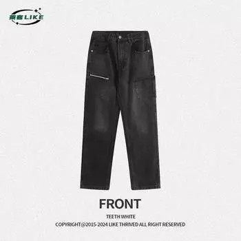 Мужская одежда Four Seasons | Прямая молния, дизайн в стиле ретро, выцветшие, устаревшие, американские модные брендовые свободные мужские джинсы 28