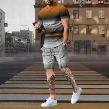 Мужская одежда Футболка с коротким рукавом и штаны Комплекты Толстовка с круглым вырезом Костюмы Повседневные спортивные костюмы Футболки больших размеров Спортивные штаны Наряды S