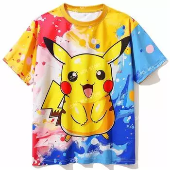 Мужская одежда Футболка с рисунком 3D Покемон Футболка для малышей и детей Мальчики и девочки Детские футболки с короткими рукавами Лето Пикачу с рисунком Покемон 100