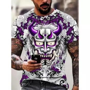 Мужская одежда Футболка с рисунком монстра Повседневные футболки с коротким рукавом Уличные футболки Свободные мужские футболки в стиле хип-хоп для активного отдыха S