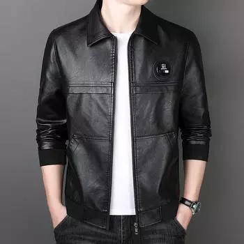 Мужская одежда из искусственной кожи среднего возраста и молодежи, новая тенденция, повседневная кожаная куртка с вышивкой, облегающая мужская куртка с лацканами M