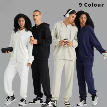 Мужская одежда | Кардиган из хлопковой махры на молнии, свободный модный брендовый свитер с капюшоном, весеннее и осеннее пальто, одежда для пар S темно-синий