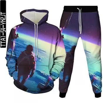 Мужская одежда, костюм астронавта, Harajuku, Galaxy Planet Moon, спортивный костюм с 3D принтом, женские толстовки + брюки, большие размеры, весна-осень XXL