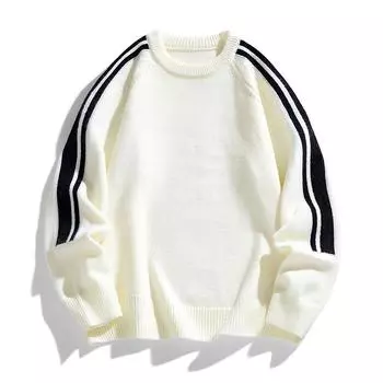 Мужская одежда Круглый вырез Контрастный цветной пуловер Фонарь Длинный рукав Свитер с винтовой нитью Вязаный повседневный осенне-зимний топ L красный