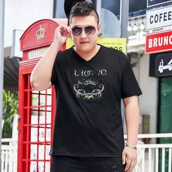 Мужская одежда, легкая роскошь, большие размеры, футболки с короткими рукавами больших размеров для полных мужчин, популярная летняя одежда больших размеров с половиной рукавов для полных людей 2XL чёрный