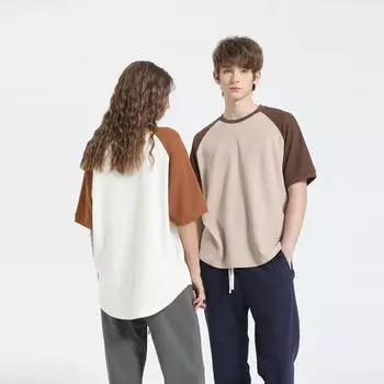 Мужская одежда мода свободная повседневная уличная с короткими рукавами мужская нерегулярная вафельная свободная мужская женская пара XS хаки