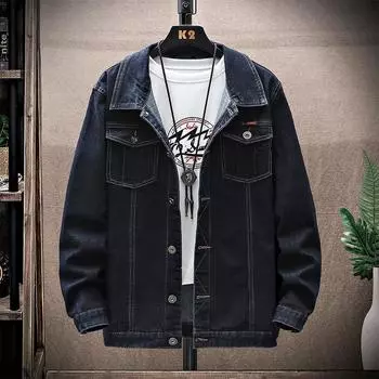 Мужская одежда, модная мужская джинсовая куртка больших размеров, осенне-весенняя верхняя одежда, повседневные мужские джинсовые пальто, большие размеры XXXXXL чёрный