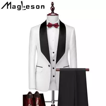 Мужская одежда Мужской деловой костюм для отдыха Свадебный костюм для жениха Платья для жениха Костюмы-тройки Костюмы и блейзеры M красный