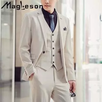 Мужская одежда Мужской деловой повседневный костюм Мужской костюм Свадебный костюм жениха Мужские костюмы и блейзеры M светло-серый