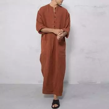 Мужская одежда, мужской халат с длинными рукавами в Саудовской Аравии, мусульманское платье в Рамадан, средняя исламская одежда S коричневый