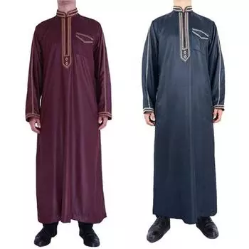 Мужская одежда, мужской халат с длинными рукавами в Саудовской Аравии, мусульманское свободное платье в Рамадан, средняя исламская одежда M серый
