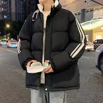 Мужская одежда на хлопковой подкладке, зимние куртки на хлопковой подкладке, короткие ветрозащитные и теплые, утолщенные вещи на хлопковой подкладке, одежда для хлеба с воротником-стойкой. S белый