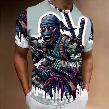 Мужская одежда Ninja Мягкие и удобные мужские рубашки с коротким рукавом Авангардные красивые футболки с принтом черепа Модные графические футболки S