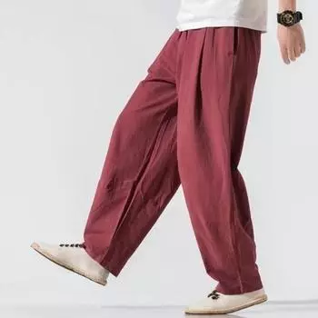 Мужская одежда, новая летняя японская повседневная уличная одежда, хлопковые и льняные мешковатые брюки в стиле Харадзюку, мужские однотонные шаровары большого размера, M-5XL M серый