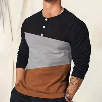 Мужская одежда, новые модные футболки с длинным рукавом и круглым вырезом, повседневные футболки с пуловером S чёрный