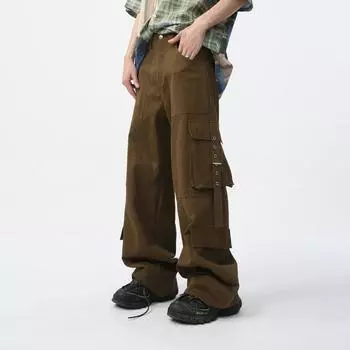 Мужская одежда, новый продукт, нишевые однотонные брюки с несколькими карманами и лентой, дизайн рабочей одежды M чёрный
