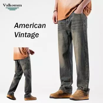 Мужская одежда осень/зима | Джинсы из стираного денима, свободные прямые брюки, широкие брюки в стиле ретро в стиле американец, повседневные брюки 28