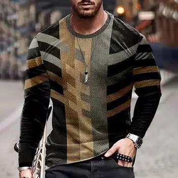 Мужская одежда осень-зима новая 3D цифровая печать длинный рукав круглый вырез футболка мужская спортивная повседневная пуловер футболка S жёлтый