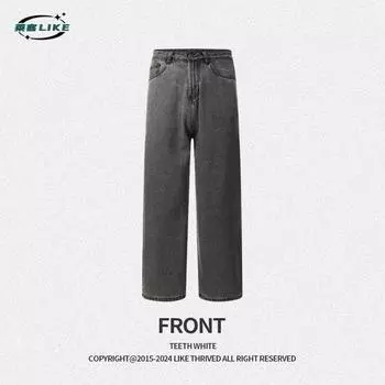 Мужская одежда осень/зима | Свободные ковбойские брюки в американском стиле ретро High Street с эффектом потертости, прямые широкие брюки, повседневные модные джинсы 28