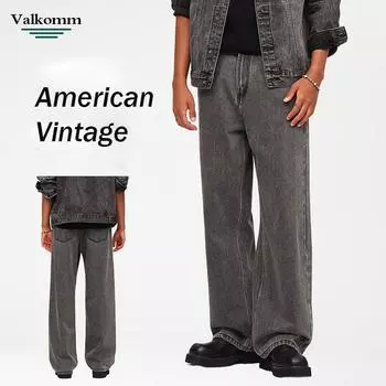 Мужская одежда осень/зима | Свободные ковбойские брюки в американском стиле ретро High Street с эффектом потертости, прямые широкие брюки, повседневные модные джинсы 28