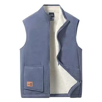 Мужская одежда осень-зима водолазка однотонный кардиган на молнии карманы без рукавов повседневные пальто флокированные удобные топы L синий