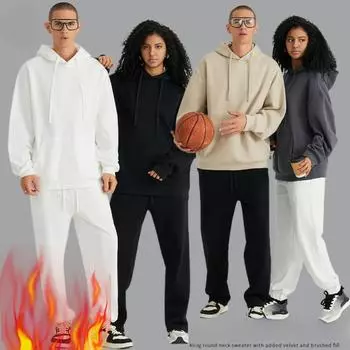 Мужская одежда | Осенне-зимний свитер из плотного флиса для мужчин и женщин, модная брендовая свободная однотонная толстовка с капюшоном S белый