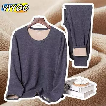 Мужская одежда Plus Velvet осень-зима Костюмы футболки брюки 2 шт. Комплекты для мужчин нижнее белье 2XL